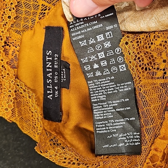 💕ALLSAINTS Seinie Nolina Slip Dress  Cinnamon Brown Floral Bird Print US 0 NWOT - Picture 16 of 16